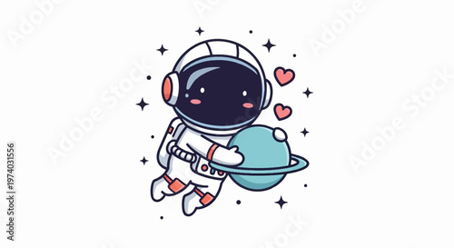 Adorable Astronaut Embracing Planet Earth with Love and Affection.