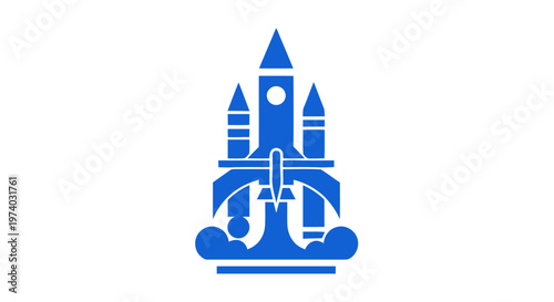 Blue Rocket Ship Icon Depicting Space Travel and Exploration.