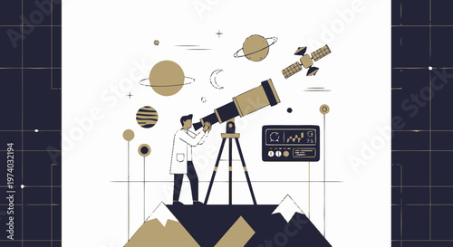 Astronomer Observing Celestial Objects Through a Powerful Telescope.