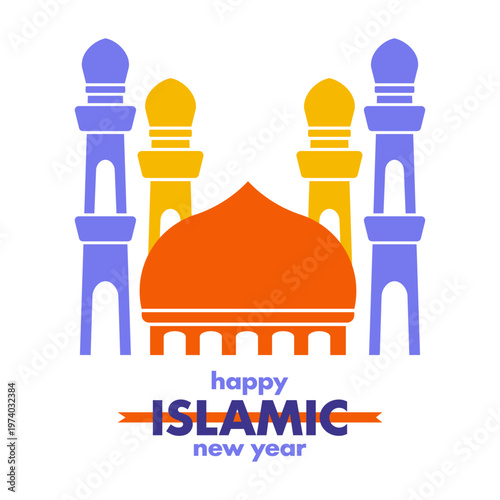 Colorful Mosque Illustration for Islamic New Year Celebration