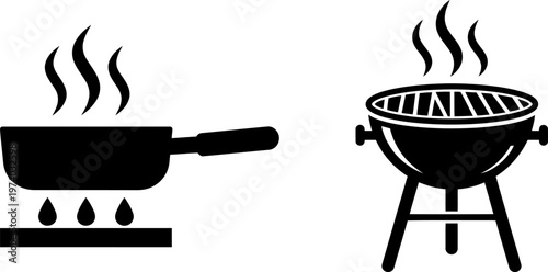 Black and white illustration of cooking icons