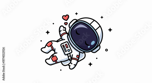 Adorable Astronaut Floating in Space with a Loving Heart.