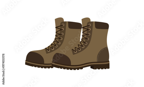 An illustration of a classic pair of brown lace-up boots, embodying durability and readiness for challenging outdoor adventures, demanding work, or everyday rugged wear