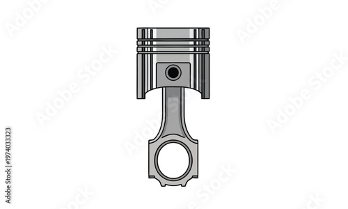 Close-up illustration of a piston and connecting rod, common engine components, presented against a clean white background