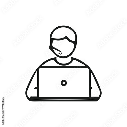 Customer Service Agent With Headset And Laptop Hand Drawn Vector Icon