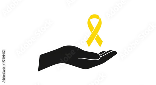 Yellow Awareness Ribbon and Supportive Hand Icon