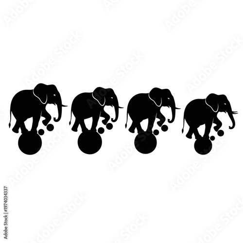 Four Silhouette Elephants Balancing on Balls