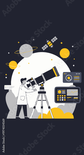 Astronomer Observing the Cosmos with a Powerful Telescope at Night.