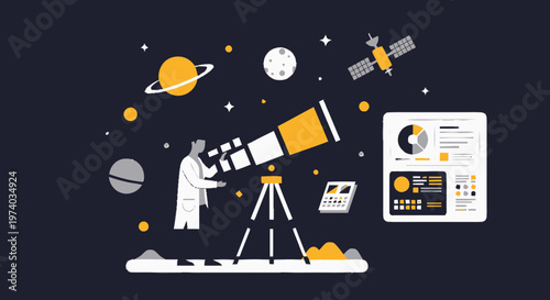 Astronomer Observing the Cosmos with Telescope and Data Analysis.