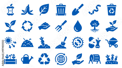 Composting and Recycling Icons Set for Sustainable Living and Gardening Concepts