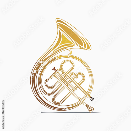 Golden French Horn Illustration - Elegant Musical Instrument for Orchestral and Brass Band Performance