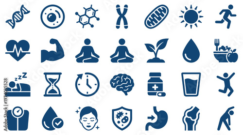 Collection of Health and Wellness Icons Representing Healthy Lifestyle Choices and Medical Concepts
