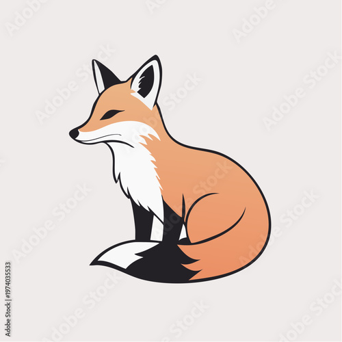 Charming illustration of a sitting fox with a fluffy tail and alert eyes