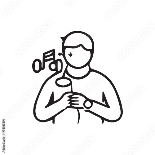 Minimalist Line Art of a Person Enjoying Music from a Microphone