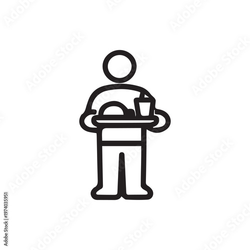 Person Carrying Fast Food Tray Icon Simple Black and White Design