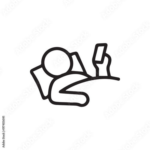 Minimalist Line Icon Of Person Relaxing In Bed Using A Smartphone