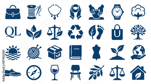 Collection of diverse icons representing various industries and concepts including business, nature, lifestyle, and industry elements