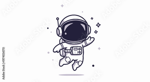 Cartoon Astronaut Floating in Space with a Cheerful Expression.