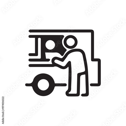 Minimalist Black Icon Of A Customer Ordering From A Street Food Truck