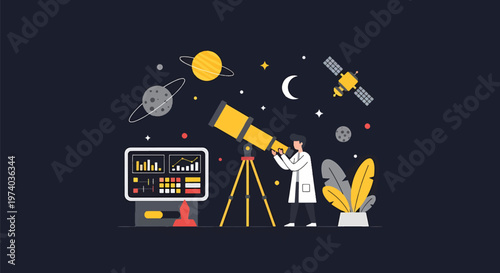 Astronomer Observing the Cosmos Through a Powerful Telescope.
