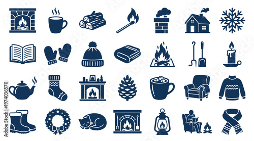 Cozy Winter Icons Collection Featuring Warmth Comfort and Seasonal Activities