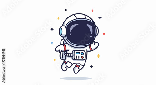Cartoon Astronaut Floating in Space with a Cheerful Expression.