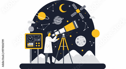 Astronomer Observing the Cosmos Through a Powerful Telescope.