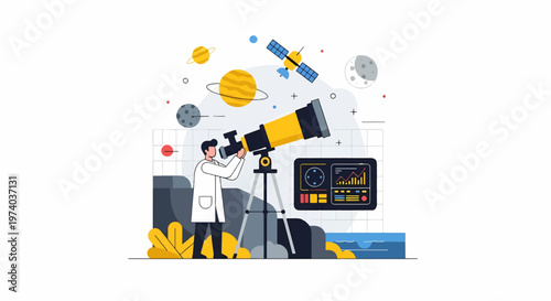 Astronomer Observing the Cosmos with Telescope and Scientific Instruments.