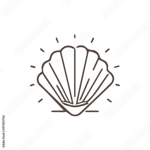 Minimalist Glowing Seashell Icon Simple Brown Line Art Illustration