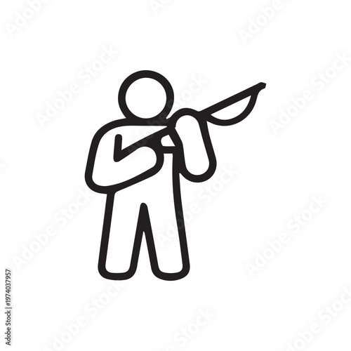 Minimalist Black Line Icon Of An Archer Person Holding A Bow And Arrow