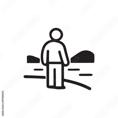 Minimalist Icon Of A Person Standing Alone In A Natural Landscape