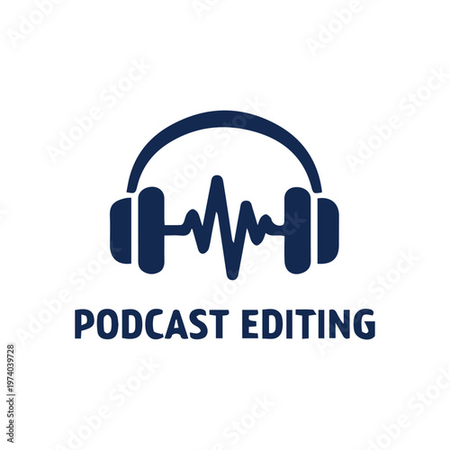 Podcast Editing Logo with Headphones and Soundwave Graphic Design