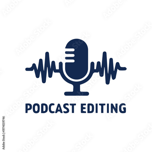 Professional Podcast Editing Service Logo with Microphone and Soundwave