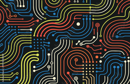 Фотография Abstract digital circuit pattern with colorful electronic network pathways