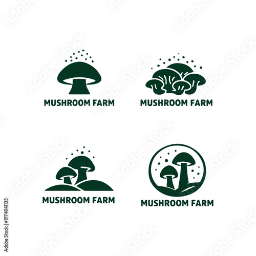 Mushroom Farm Green Logo Collection For Organic Food Business Branding