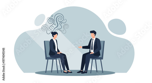 Business meeting: psychologist consulting stressed employee about mental health issues