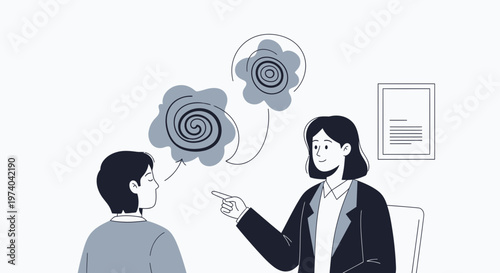 Therapist talking to patient, mental health, psychological support, therapy session, abstract thoughts