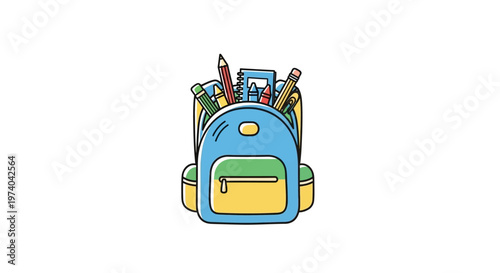 Colorful Backpack with School Supplies.