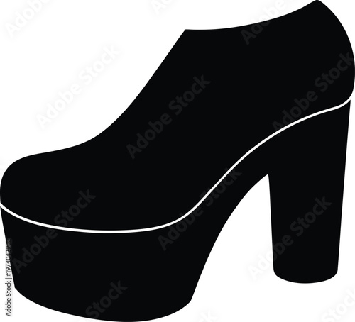 Black high heeled platform shoe design minimalist style isolated on white background silhouette