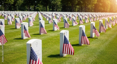 Solemn memorial day remembrance a field of american flags honoring fallen heroes at arlington national cemetery