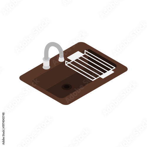 kitchen sink and faucet simple flat icon illustration