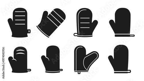 Oven Mitts Icons Set - Heat Protection Kitchen Gloves Collection
