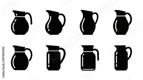 Set of Black Pitcher Icons - Various Styles and Shapes