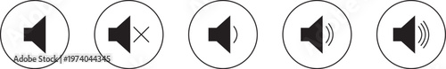 Speaker volume icon in square outline. Sound and