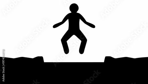 Person jumping over obstacle in black silhouette vector on white background
