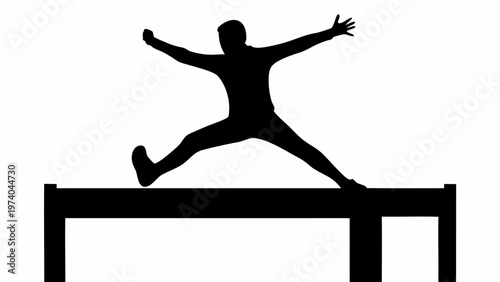 Person jumping over obstacle in black silhouette dynamic motion and freedom concept