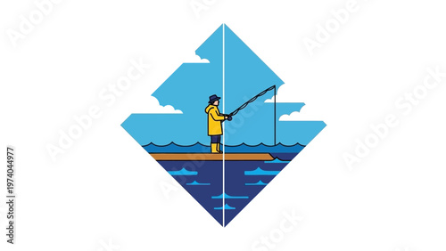 Man Fishing on Boat Illustration Artwork.