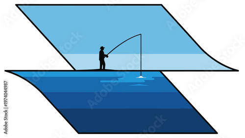 Man Fishing on Water Silhouette Illustration.