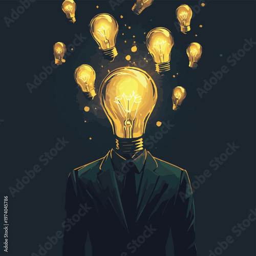 A creative concept depicting an idea generation with light bulbs symbolizing innovation and inspiration.
