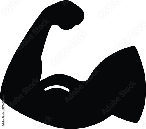 Strong muscular arm flexing detailed black form presented as a silhouette